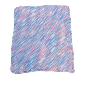 Handmade Hand Knit Baby Blanket Pink White Blue 35" X 43" NEW Diagonal Pattern
